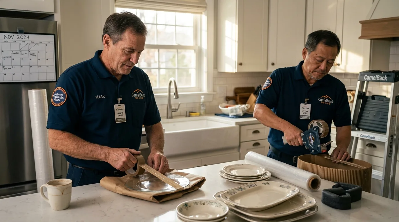 Professional crew packing kitchen dishware in San Juan Bautista, CA
