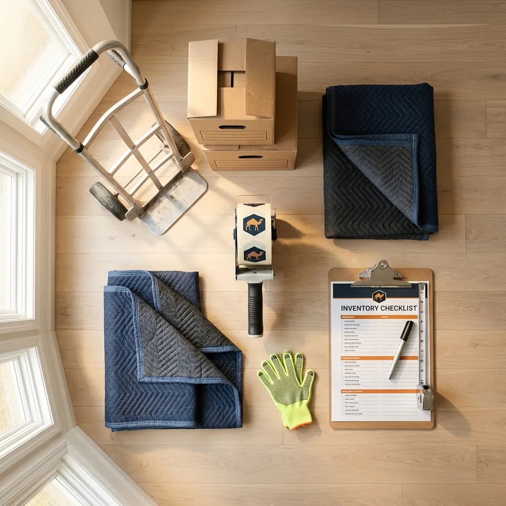 Professional moving supplies and packing materials layout for San Juan Bautista residential relocations